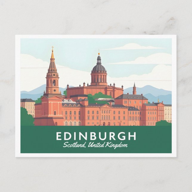 Edinburgh Scotland United Kingdom Pastel Travel Postcard (Front)