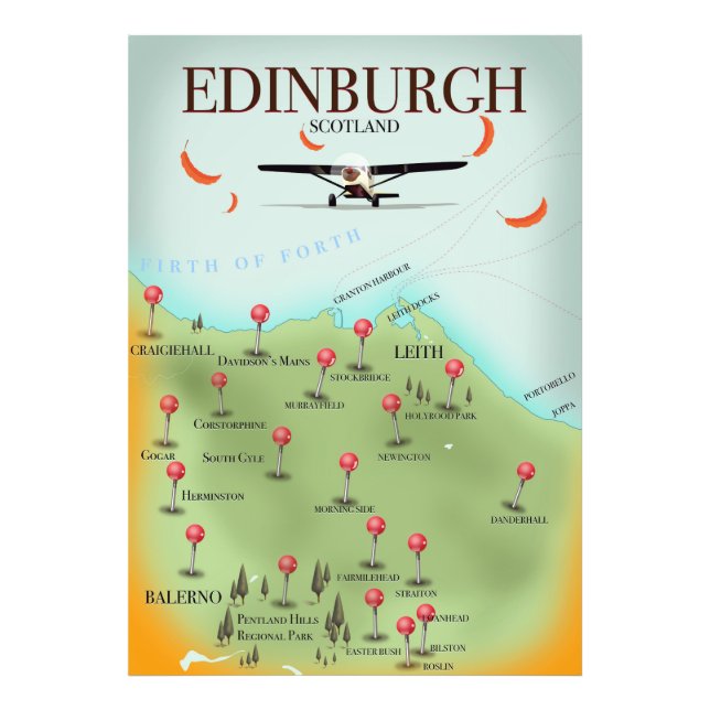 Edinburgh Scotland vintage style map poster print (Front)