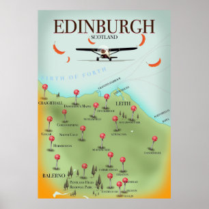 Edinburgh Scotland vintage style map poster print