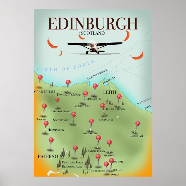 Edinburgh Scotland vintage style map poster print (Front)