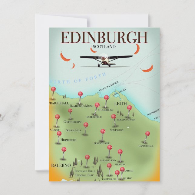Edinburgh Scotland vintage style map poster print Invitation (Back)