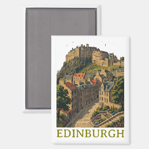 Edinburgh Scotland Vintage Travel Iconic Castle Magnet