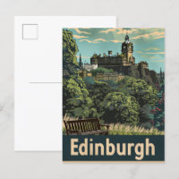 Edinburgh Scotland Vintage Travel Illustration