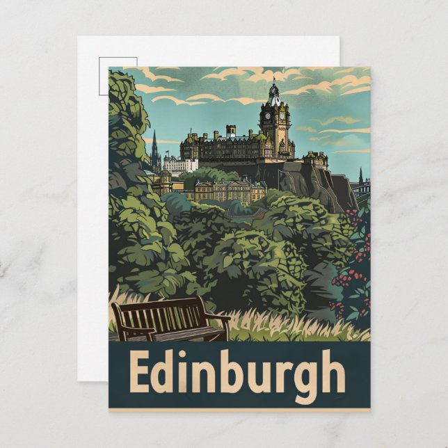 Edinburgh Scotland Vintage Travel Illustration Postcard (Front/Back)