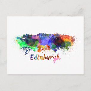Edinburgh skyline in watercolor postcard