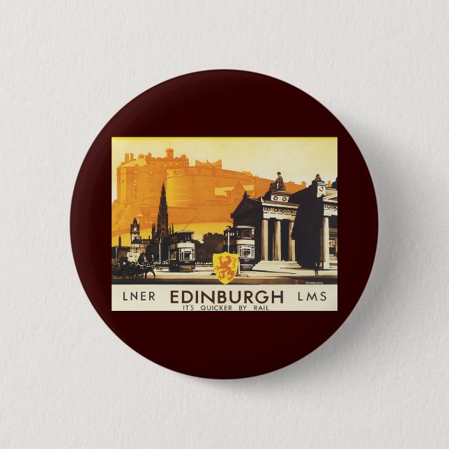 Edinburgh via LNER Rail Poster 6 Cm Round Badge (Front)