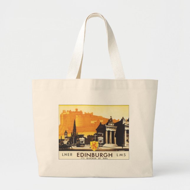 Edinburgh via LNER Rail Poster Large Tote Bag (Front)