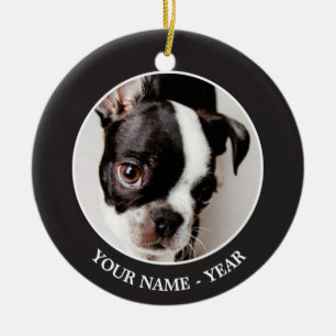 Edison Boston Terrier puppy. Ceramic Tree Decoration