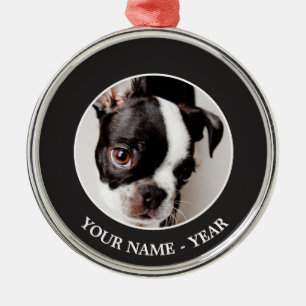 Edison Boston Terrier puppy. Metal Tree Decoration
