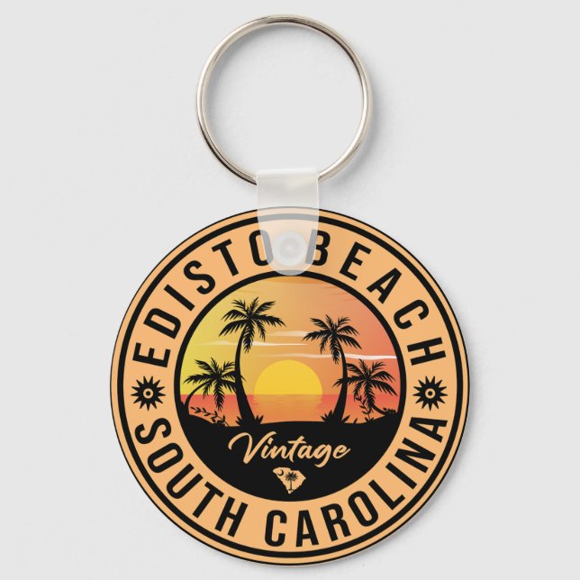 Edisto Beach South Carolina Retro Sunset Souvenir Key Ring (Front)