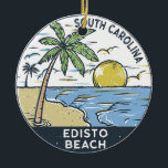 Edisto Beach South Carolina Vintage Ceramic Ornament<br><div class="desc">Edisto Beach hand drawn illustration with mountains and ocean waves in the background. Perfect for anyone who loves to visit Edisto Beach.</div>