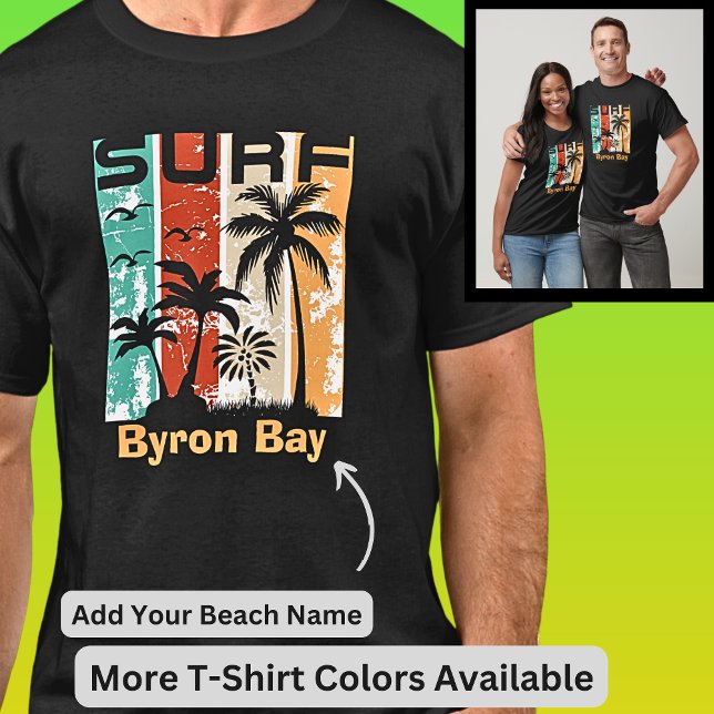 Edit All Text - Beach Name Surfer Sunset Palms T-Shirt (Creator Uploaded)