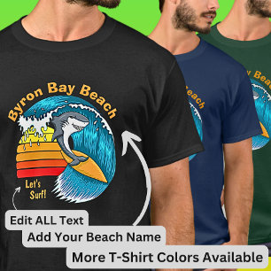 Edit All Text - Shark Surfing Blue Wave Sunset     T-Shirt