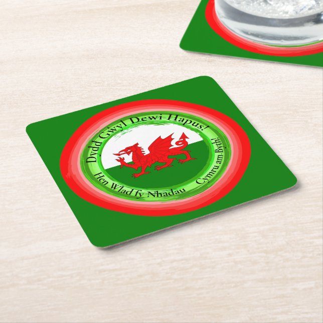 Edit Matching Welsh Dragon St David's Day Square Paper Coaster (Angled)