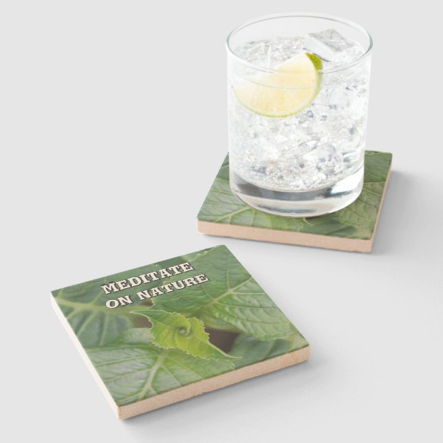 Edit on nature spring leaf green photo stone coaster (Side)
