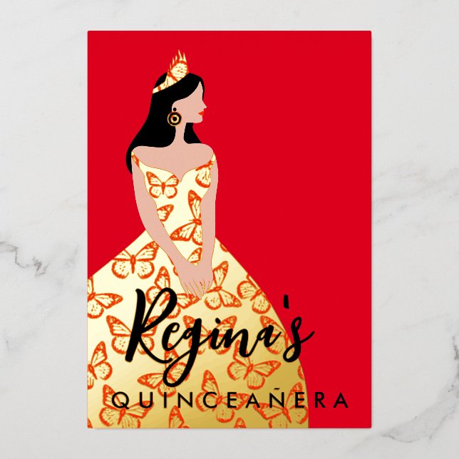 Edit Skin & Hair Colour Quinceañera Foil Invitatio (Front)