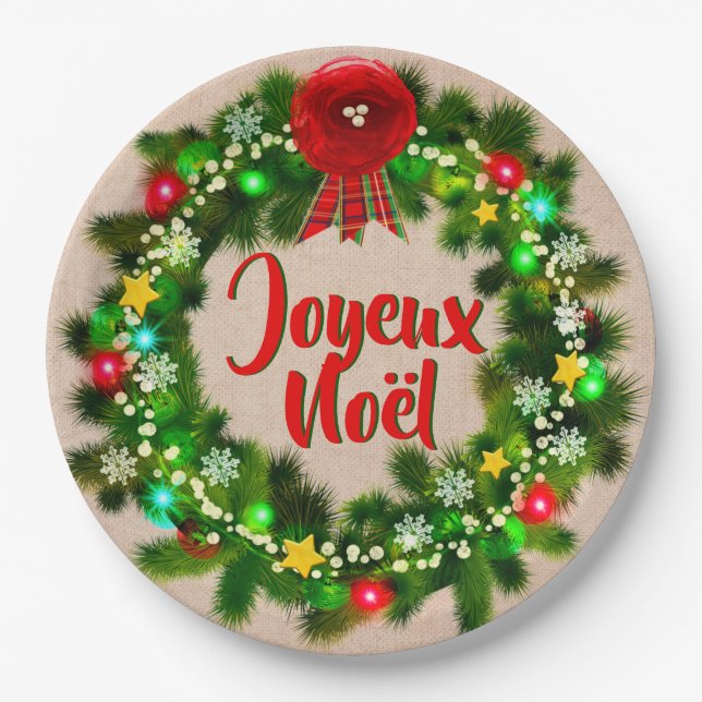 Edit Text  Assiette joyeux Noël 9" Paper Plate (Front)