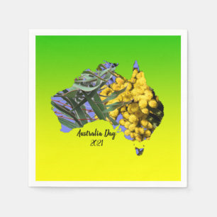 Edit Text Australia Day Gum Leaf Wattle Cocktail Napkin