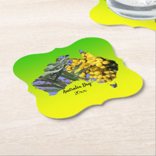 Edit Text Australia Day Gum Leaf Wattle Paper Coas Coaster