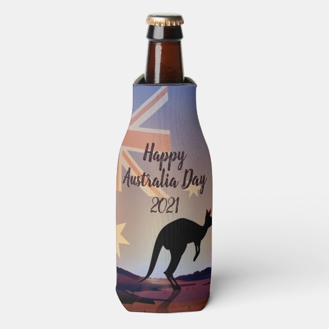 Edit Text Flag Kangaroo Australia Day Bottle Cooler (Bottle Front)