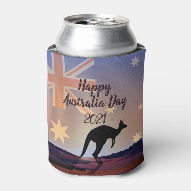 Edit Text Flag Kangaroo Australia Day Can Cooler (Can Front)