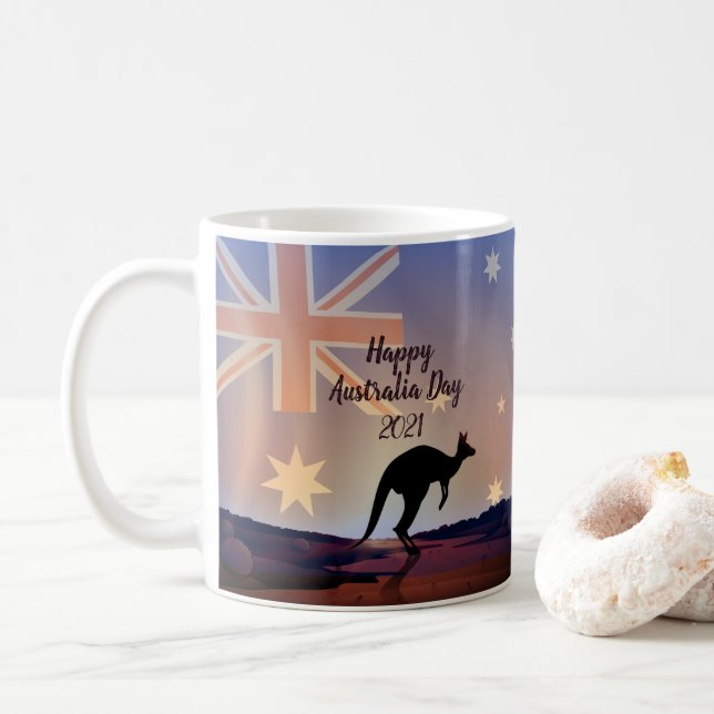 Edit Text Flag Kangaroo Australia Day Coffee Mug (With Donut)