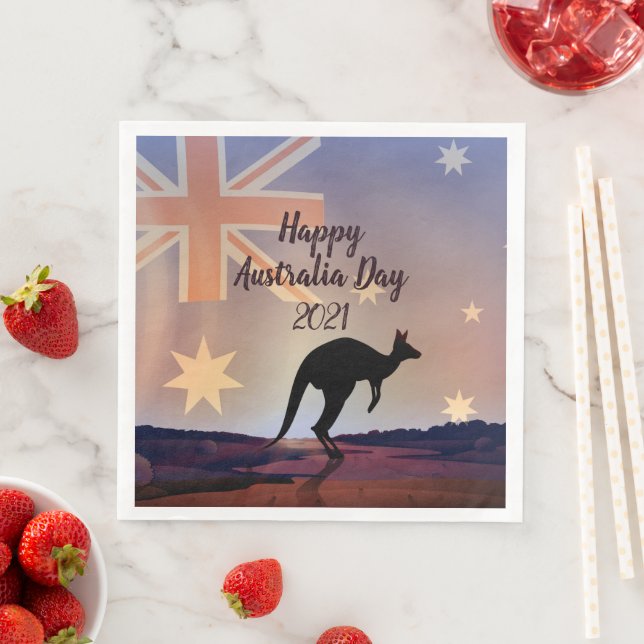 Edit Text Flag Kangaroo Australia Day Dinner Napkin (Insitu)