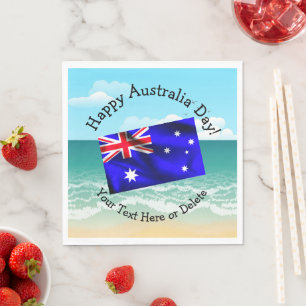 Edit Text Happy Australia Day Flag Ocean Beach Napkin