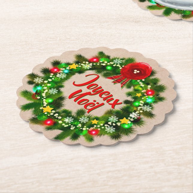 Edit Text Joyeux Noël Paper Coaster (Angled)