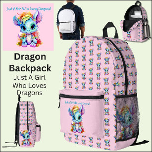 Edit Text, Just A Girl Who Loves Dragons Pink  Printed Backpack