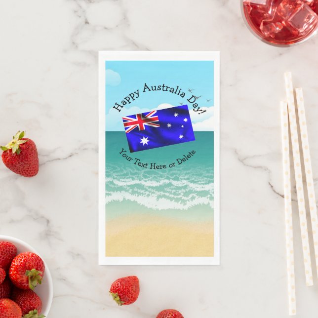 Edit Text Matching Australia Day Flag Beach Napkin (Insitu)