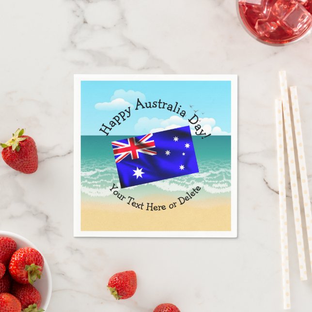 Edit Text Matching Australia Day Flag Beach Small Napkin (Insitu)