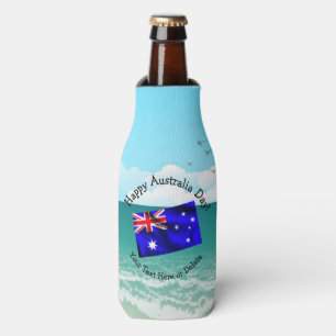 Edit Text Matching Australia Day Flag Beach Stubby Bottle Cooler
