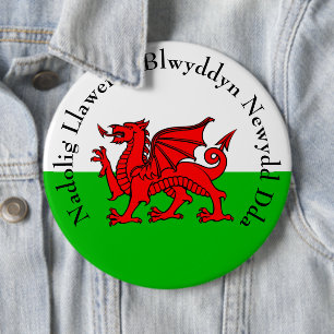 Edit Text Welsh Flag Red Dragon Christmas 6 Cm Round Badge