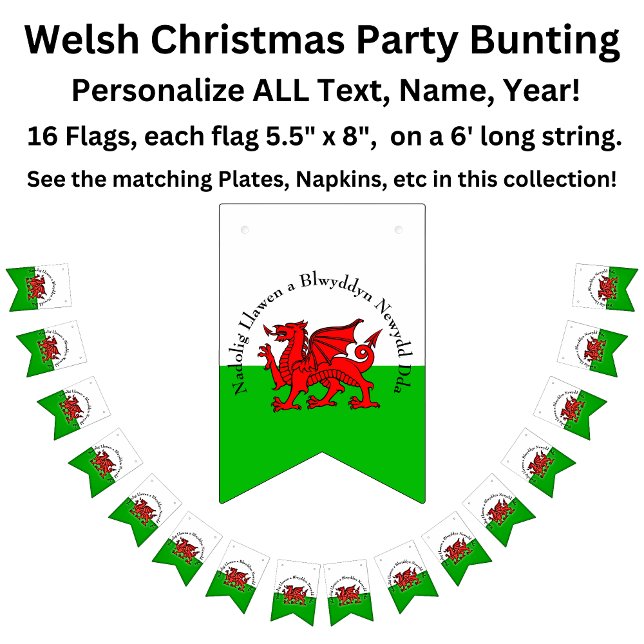 Edit Text Welsh Flag Red Dragon Christmas Bunting (Creator Uploaded)