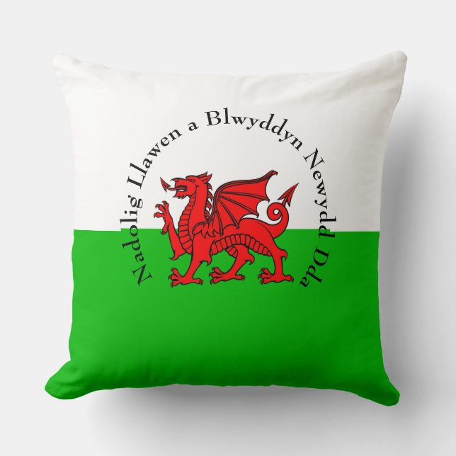 Edit Text Welsh Flag Red Dragon Christmas Cushion (Front)