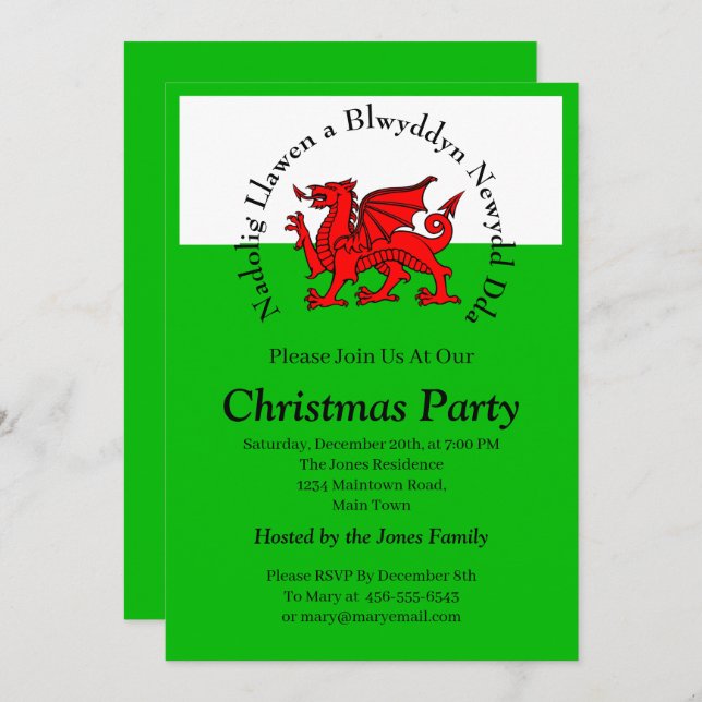 Edit Text Welsh Flag Red Dragon Christmas Invitation (Front/Back)