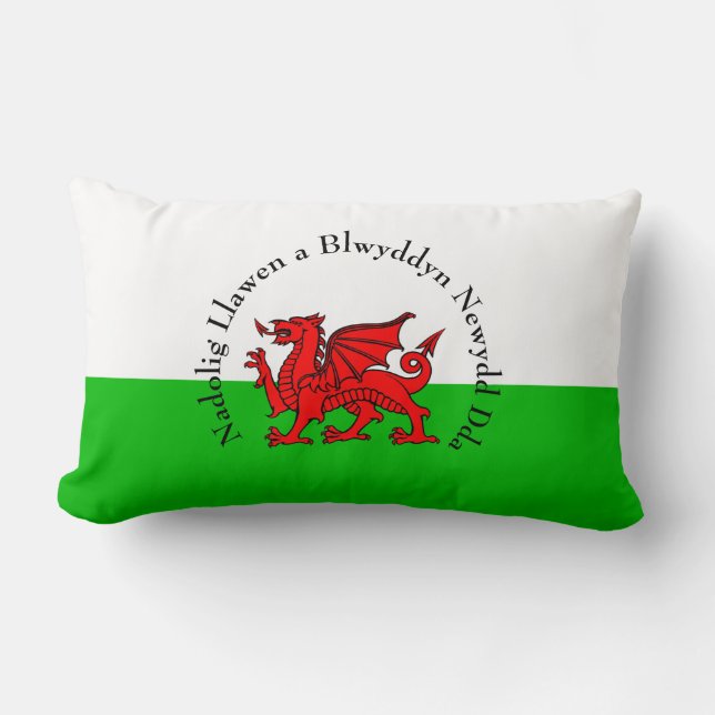 Edit Text Welsh Flag Red Dragon Christmas Lumbar Cushion (Front)