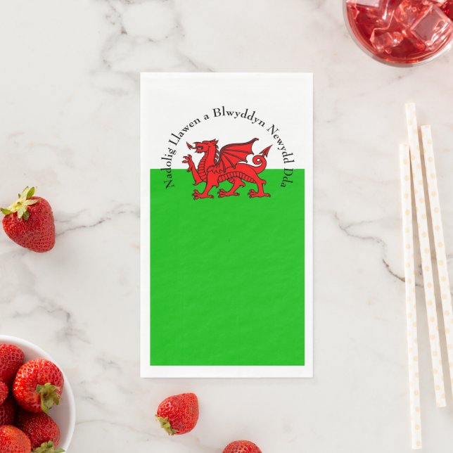 Edit Text Welsh Flag Red Dragon Christmas Napkin (Insitu)