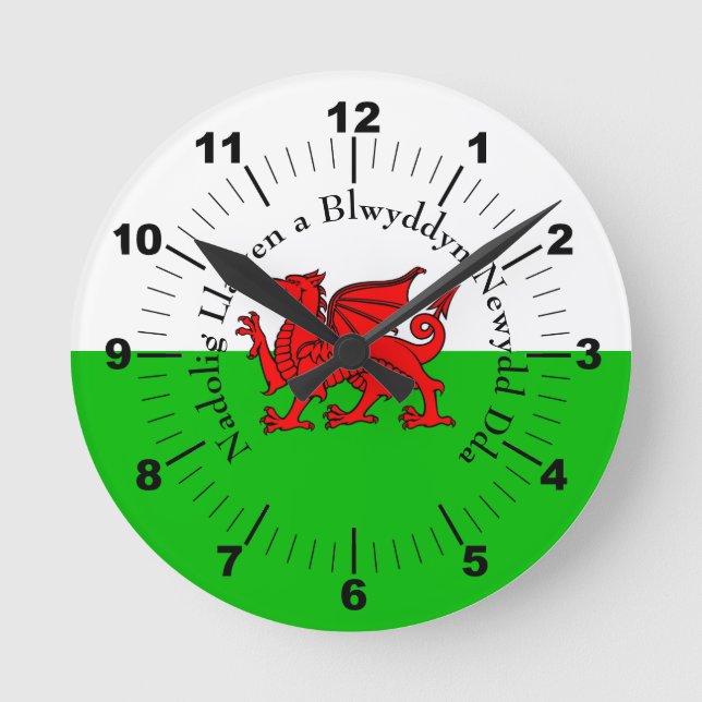 Edit Text Welsh Flag Red Dragon Christmas Round Clock (Front)