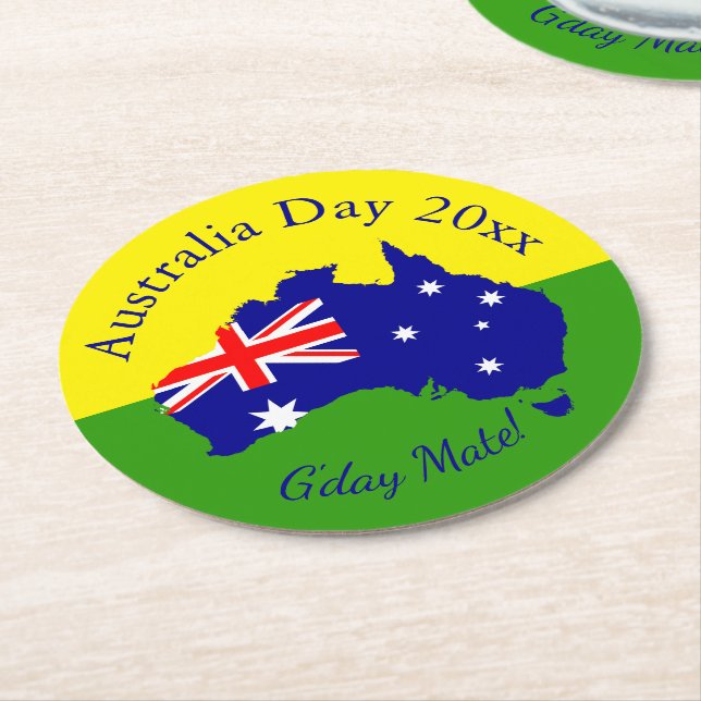 Edit Text Year Matching Australia Day Round  Paper Coaster (Angled)