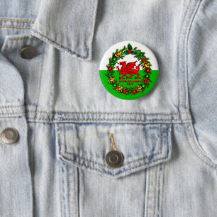 Edit Text Year Welsh Flag Red Dragon Christmas 6 Cm Round Badge