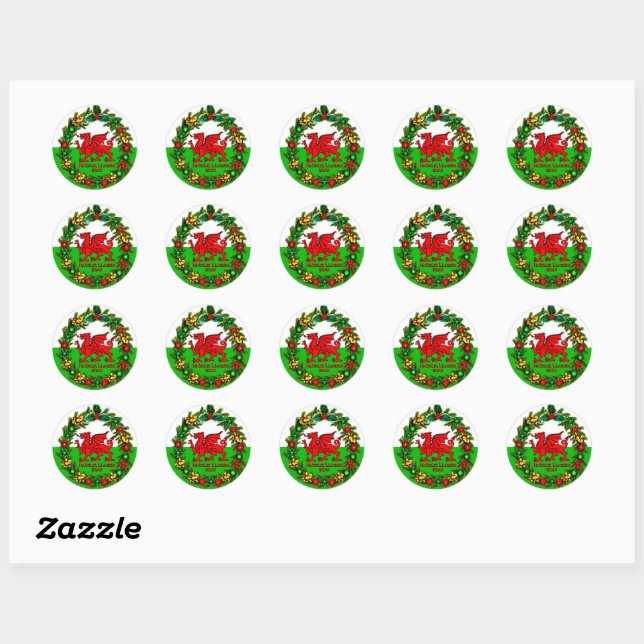 Edit Text Year Welsh Flag Red Dragon Christmas  Classic Round Sticker (Sheet)