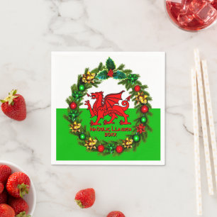 Edit Text Year Welsh Flag Red Dragon Christmas  Napkin