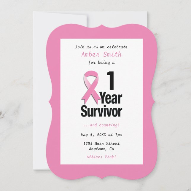 Edit-the-Year Breast Cancer - 1 yr Flat Card (Front)
