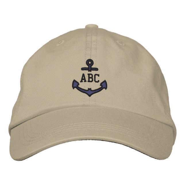 Edit Your Nautical Monogram Anchor 123 Characters Embroidered Hat (Front)
