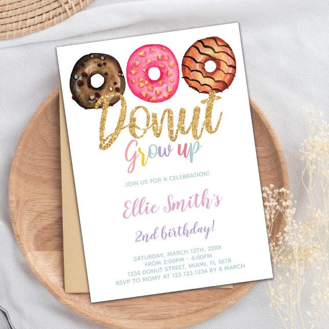 Editable 3rd Birthday Party Invite (3 Donut Birthday Invitations)