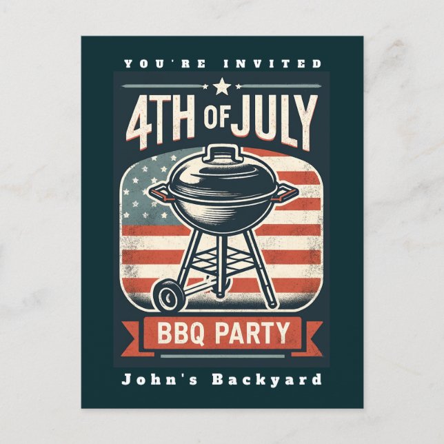 Editable 4th of July Independence Day BBQ Party Postcard (Front)