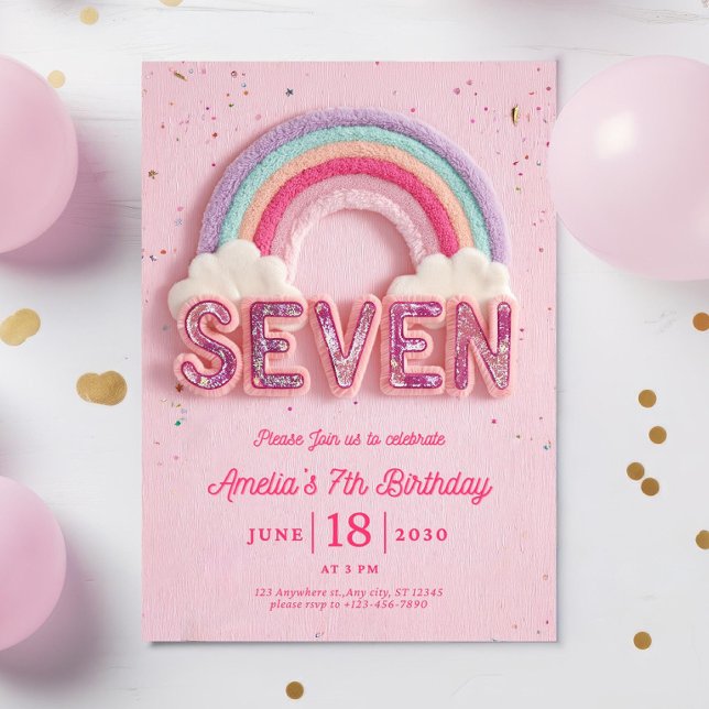 Editable 7th Birthday Invitation Template, Pink  (Creator Uploaded)