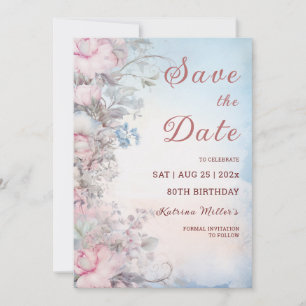 Editable 80th Birthday Save the Date Invitation
